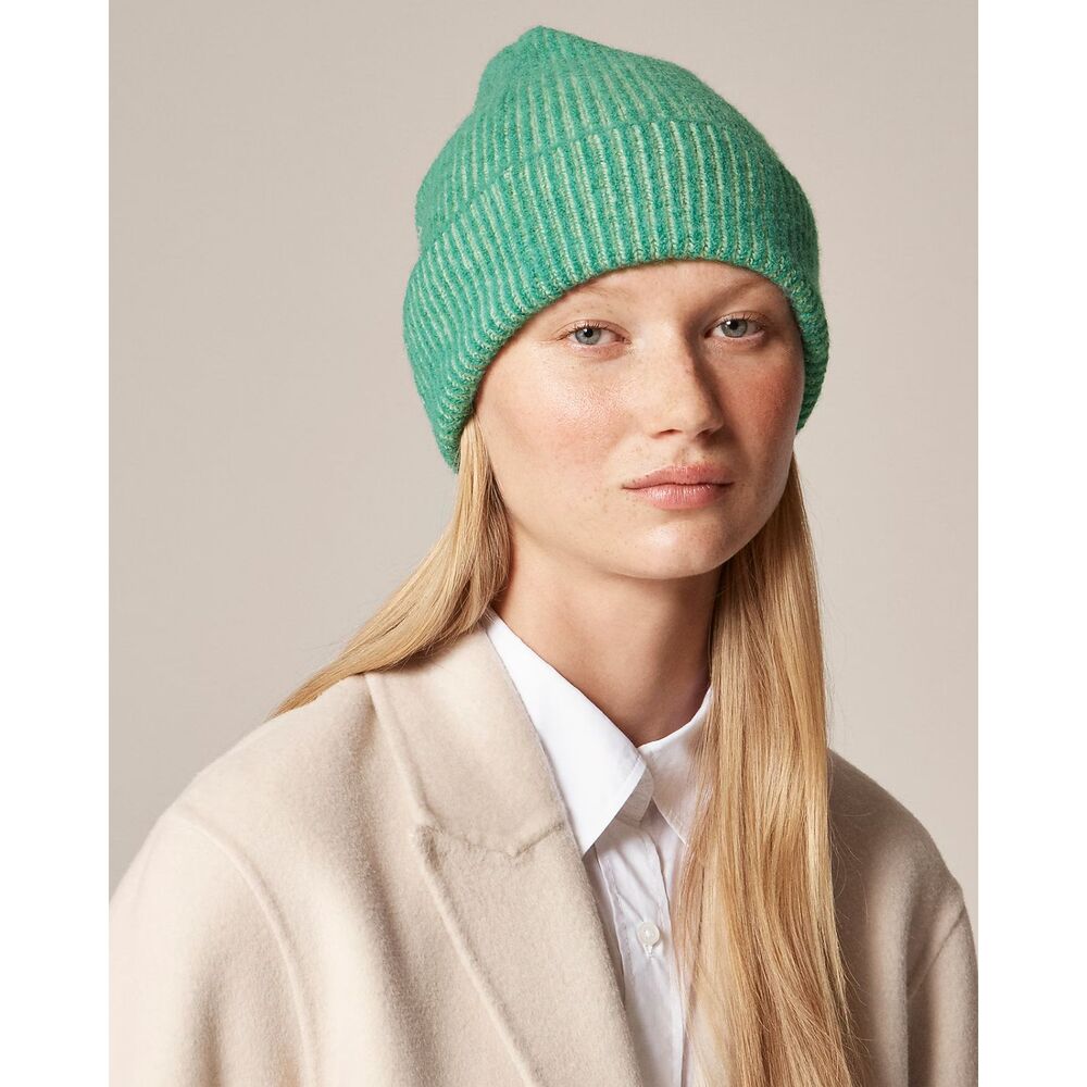 J.Crew Plaited beanie in Supersoft yarn green cashmere
